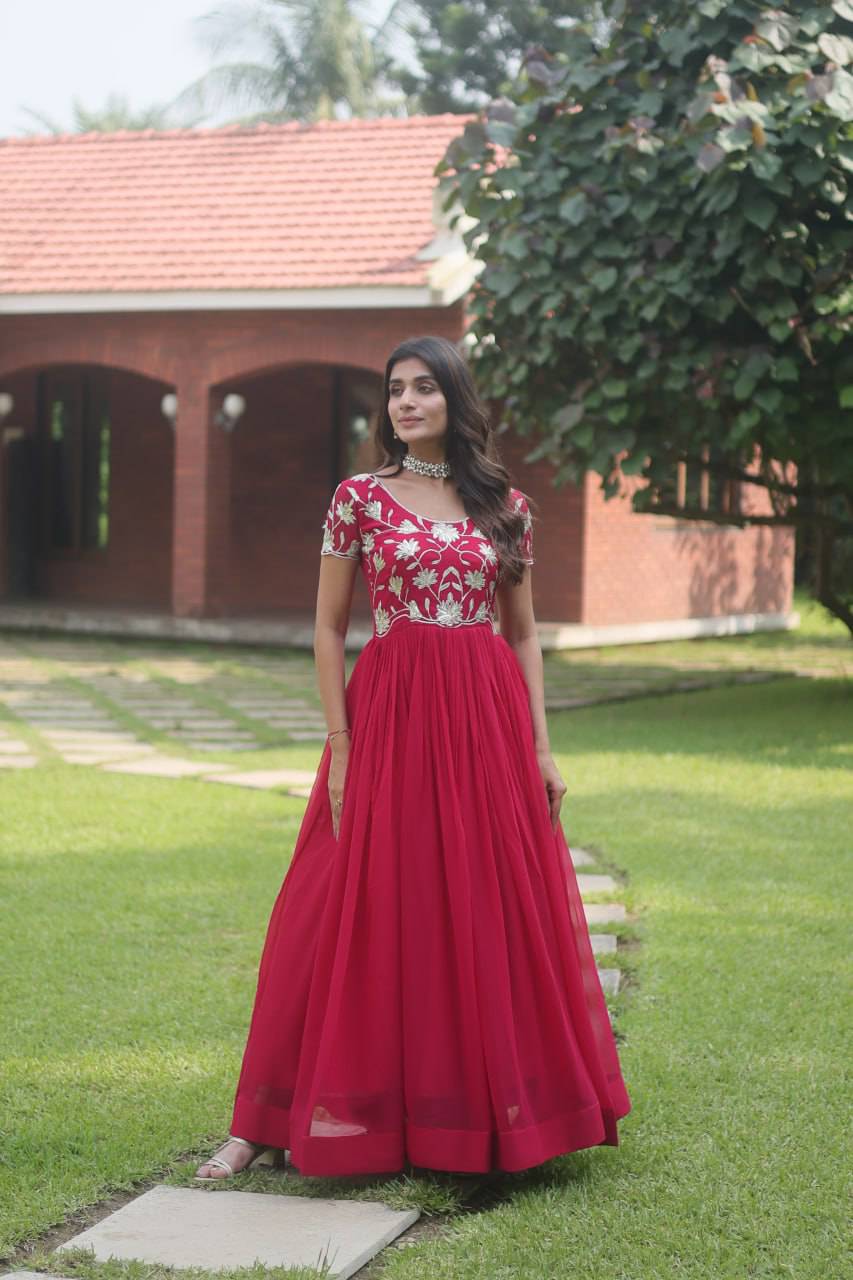 Enticing Faux Georgette Coded Sequins Embroidered Gown - Ethnicwish