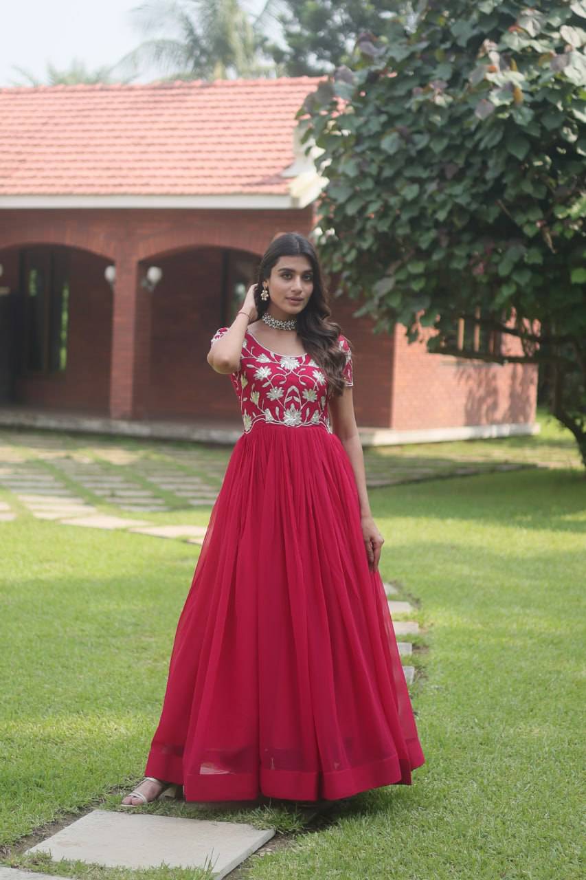 Enticing Faux Georgette Coded Sequins Embroidered Gown - Ethnicwish