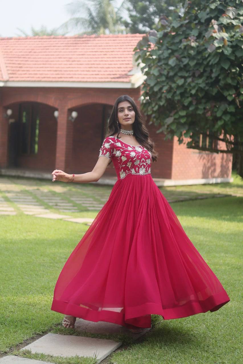 Enticing Faux Georgette Coded Sequins Embroidered Gown - Ethnicwish
