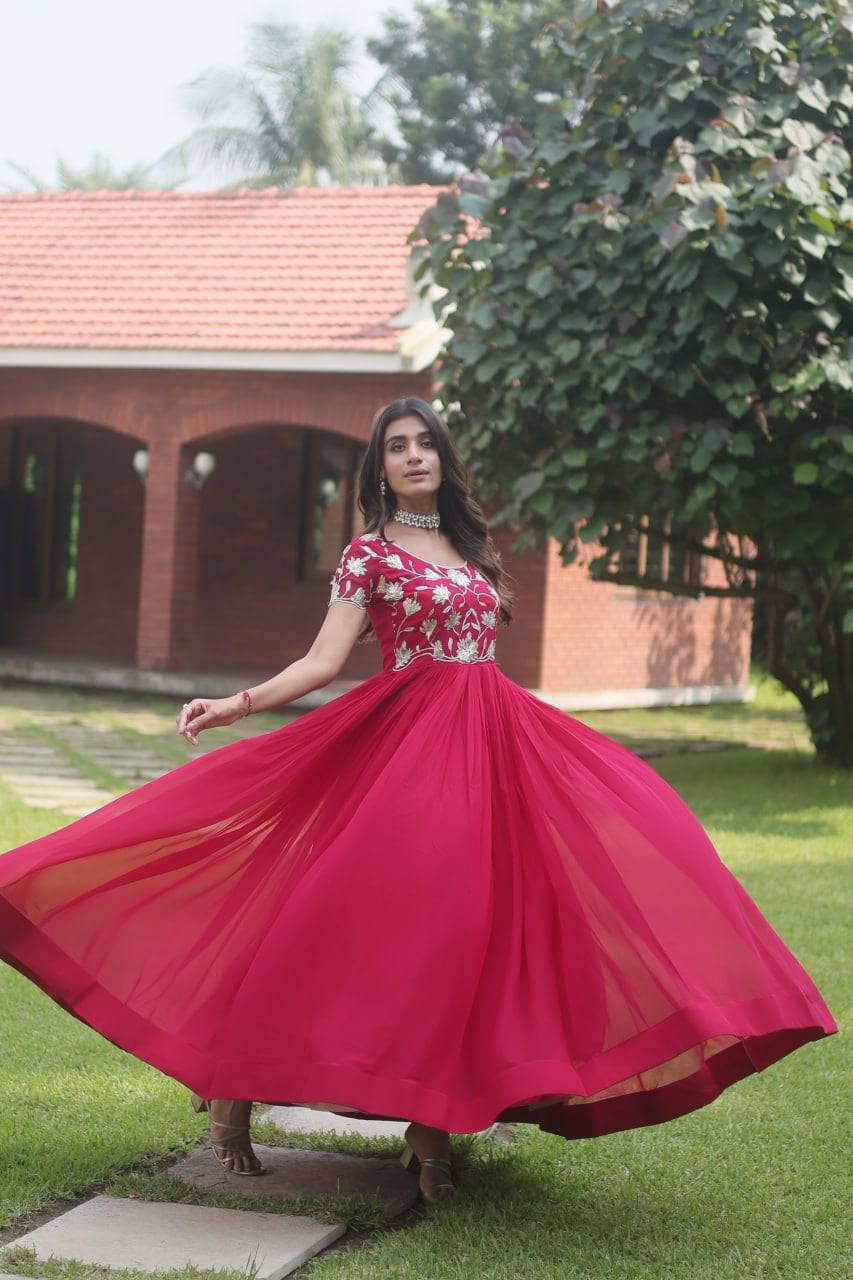 Enticing Faux Georgette Coded Sequins Embroidered Gown - Ethnicwish