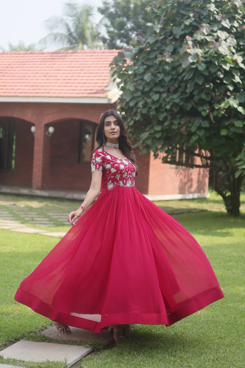 Enticing Faux Georgette Coded Sequins Embroidered Gown - Ethnicwish