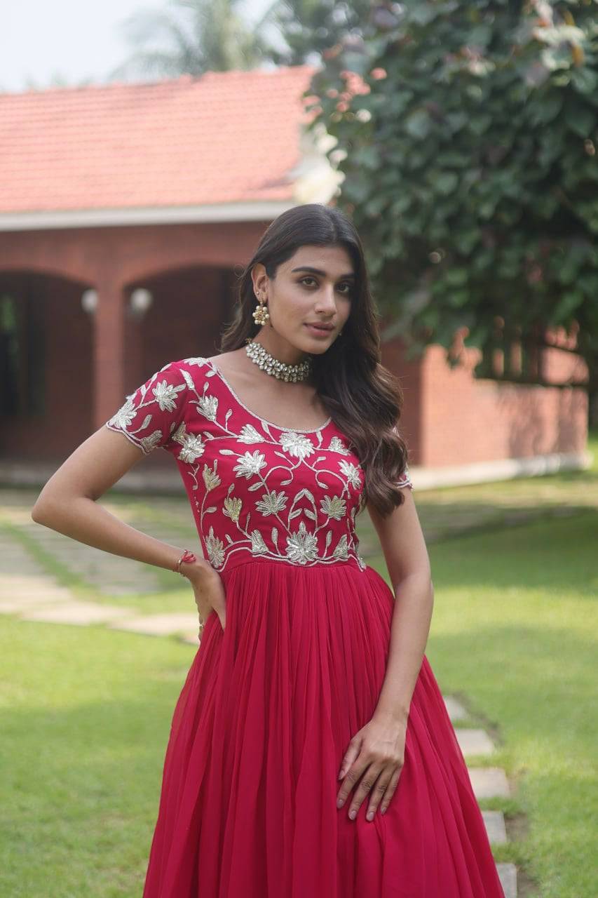 Enticing Faux Georgette Coded Sequins Embroidered Gown - Ethnicwish