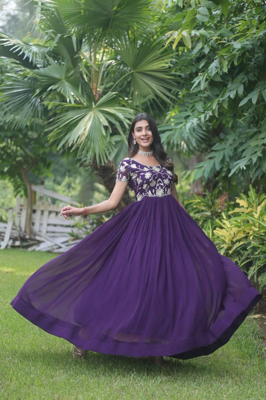 Enticing Faux Georgette Coded Sequins Embroidered Gown - Ethnicwish