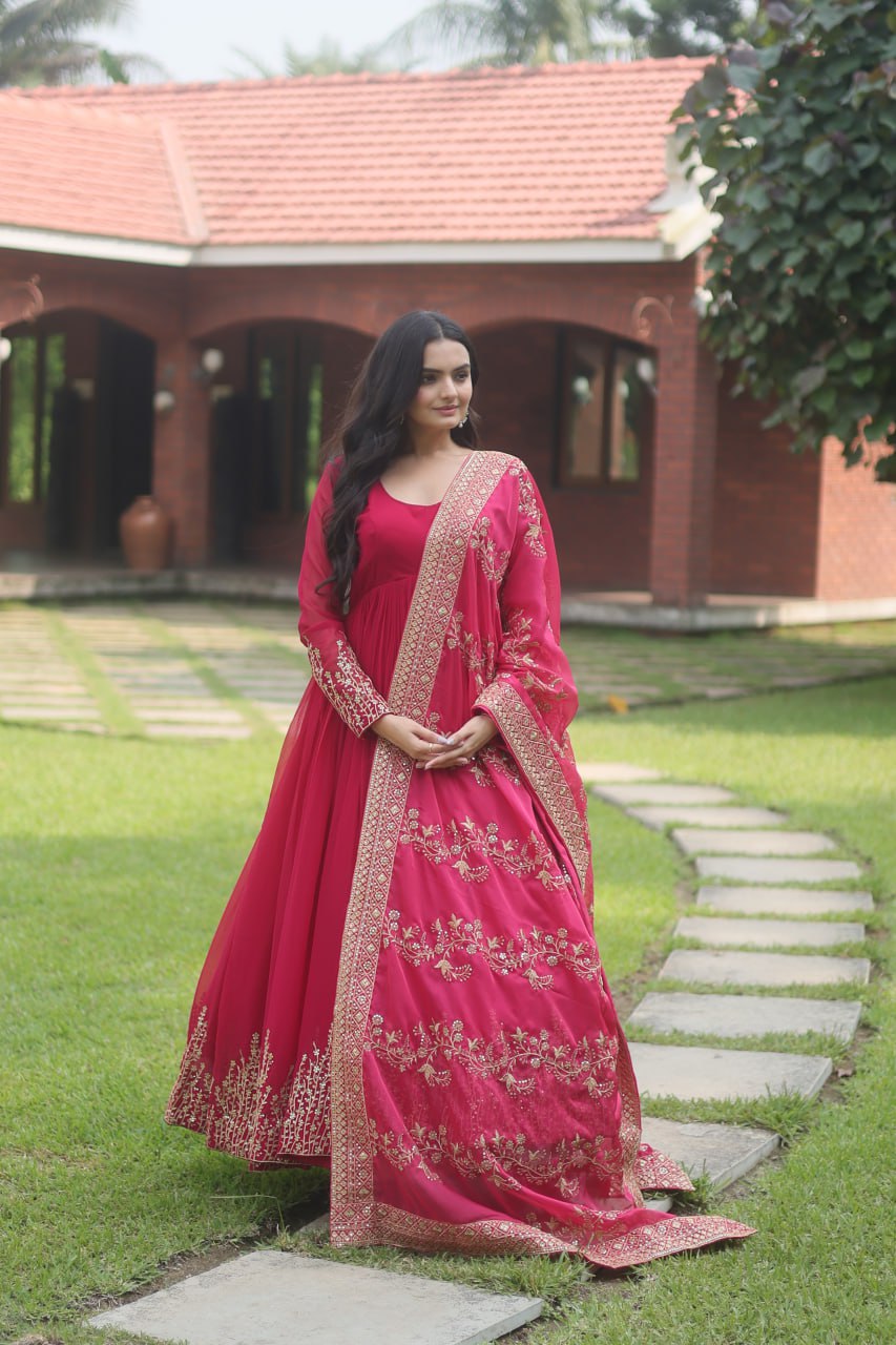 Hypnotic Faux Georgette Multi Sequins Worked Festive Wear Gown - Ethnicwish