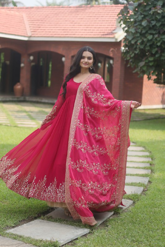 Hypnotic Faux Georgette Multi Sequins Worked Festive Wear Gown - Ethnicwish