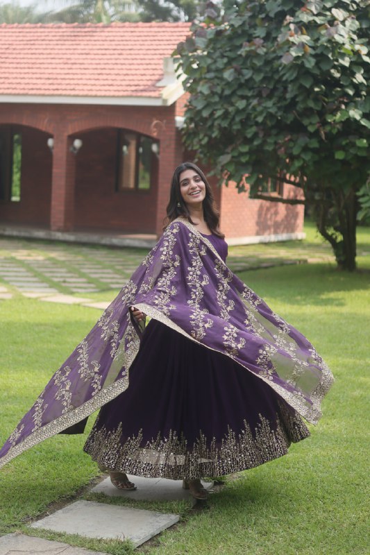 Hypnotic Faux Georgette Multi Sequins Worked Festive Wear Gown - Ethnicwish