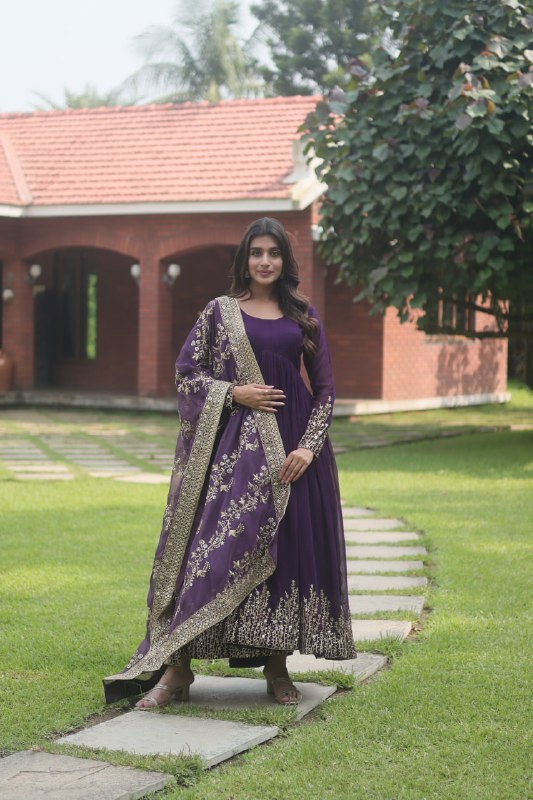 Hypnotic Faux Georgette Multi Sequins Worked Festive Wear Gown - Ethnicwish