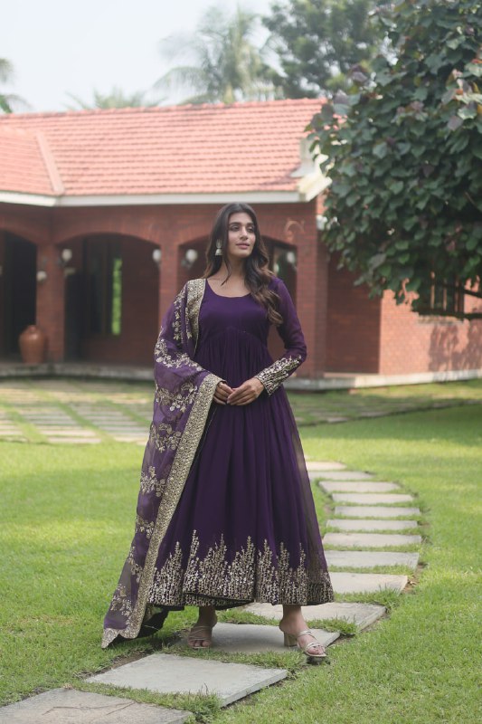 Hypnotic Faux Georgette Multi Sequins Worked Festive Wear Gown - Ethnicwish