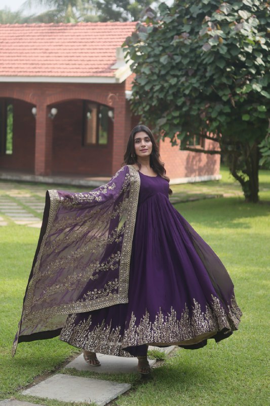 Hypnotic Faux Georgette Multi Sequins Worked Festive Wear Gown - Ethnicwish