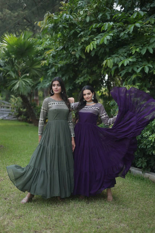 Magnetic Faux Georgette Zari Sequins Worked Gown - Ethnicwish