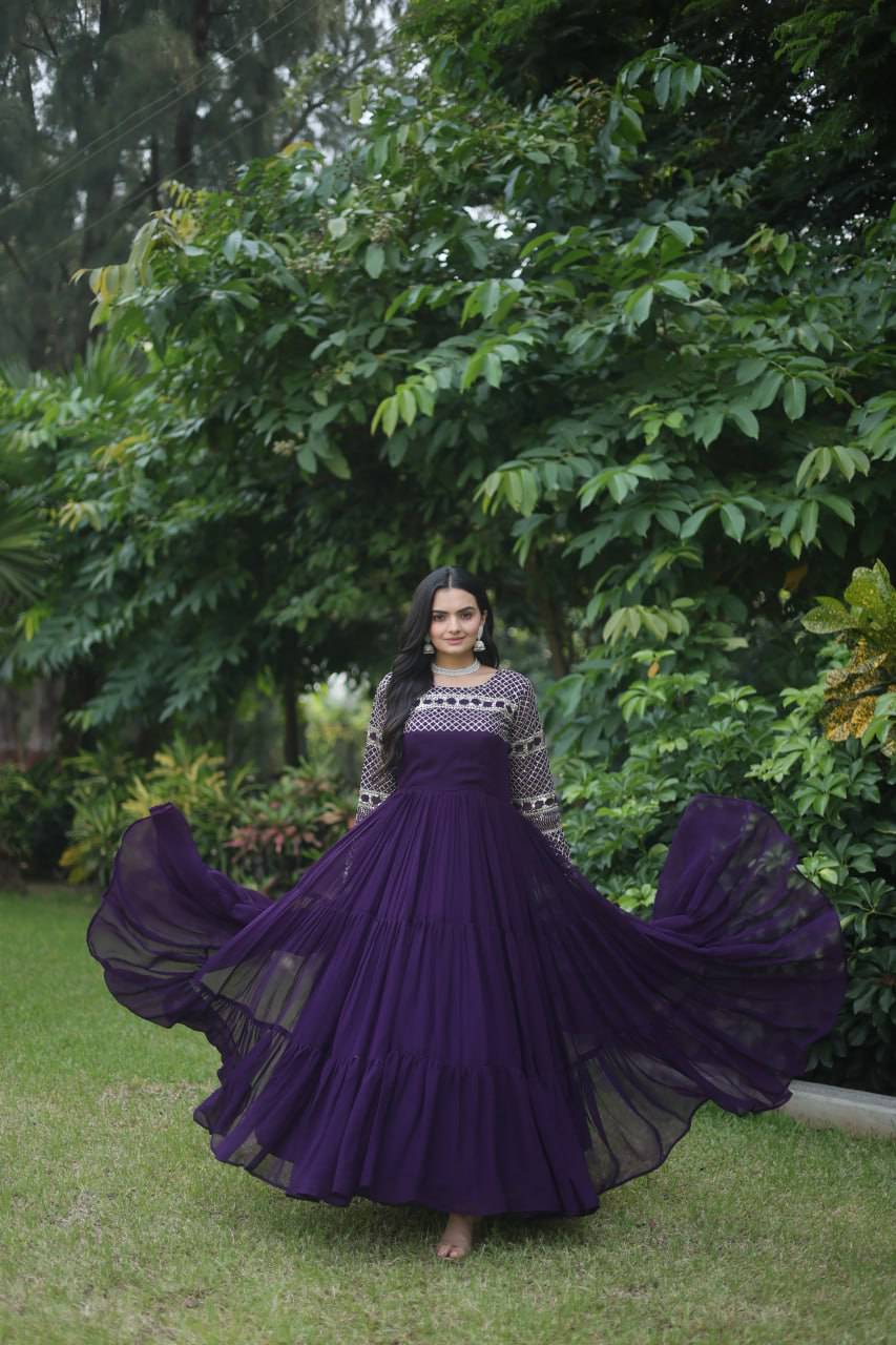 Magnetic Faux Georgette Zari Sequins Worked Gown - Ethnicwish