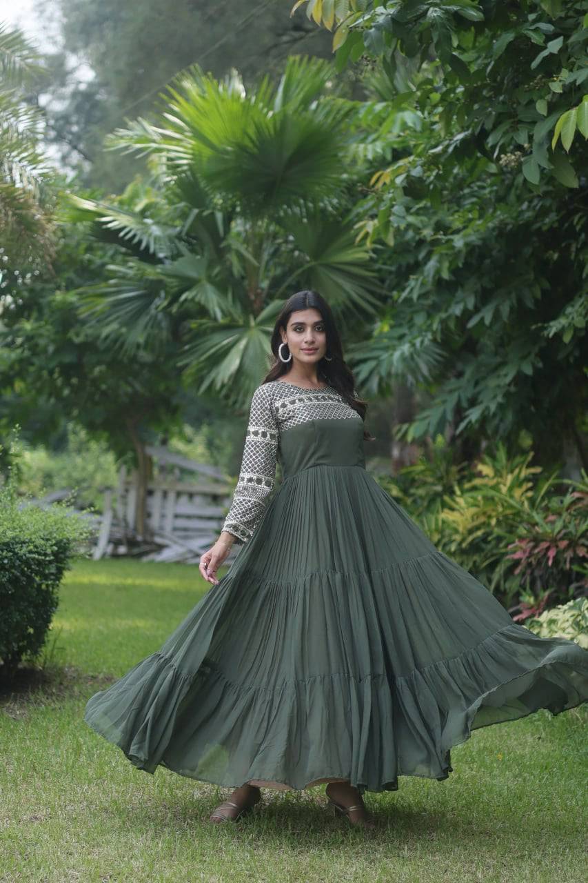Magnetic Faux Georgette Zari Sequins Worked Gown - Ethnicwish