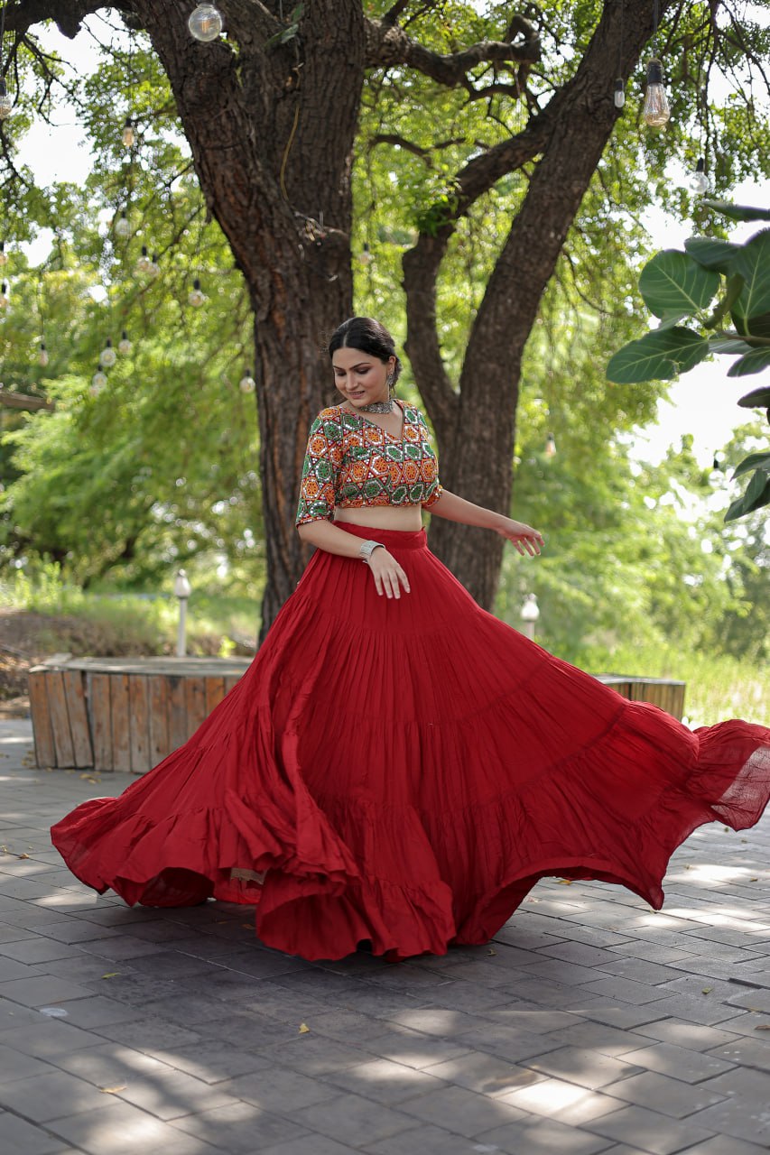 Glorious Navratri Wear Rayon Ruffle Fully Stitched Lehenga Choli - Ethnicwish