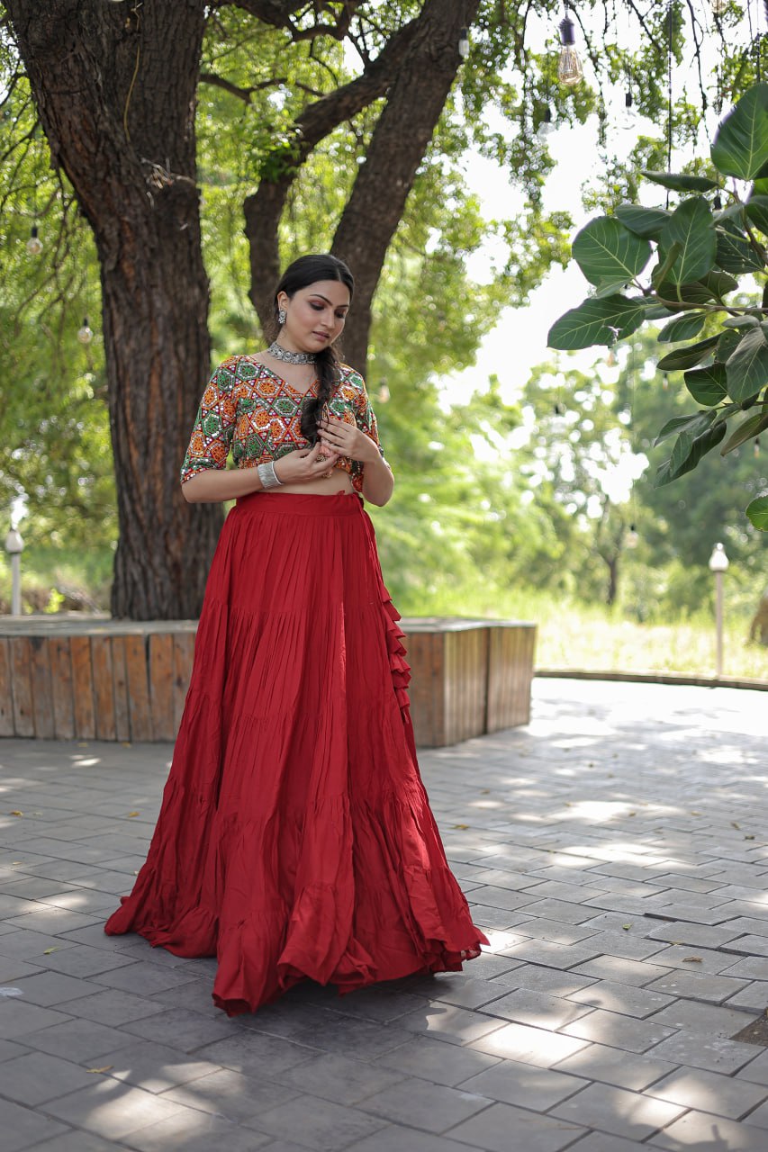 Glorious Navratri Wear Rayon Ruffle Fully Stitched Lehenga Choli - Ethnicwish