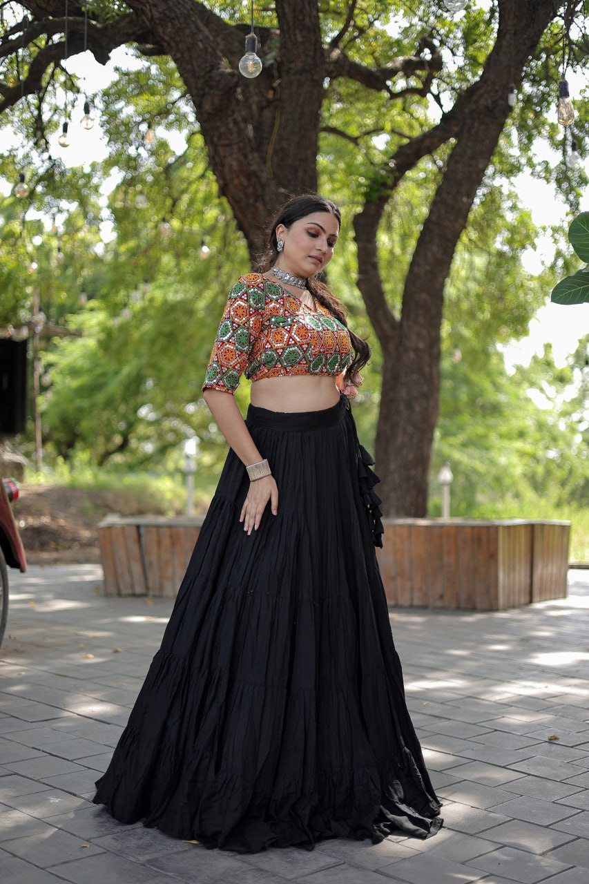 Glorious Navratri Wear Rayon Ruffle Fully Stitched Lehenga Choli - Ethnicwish