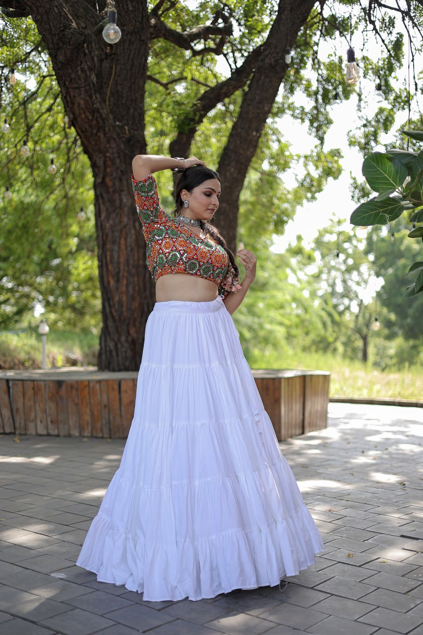 Glorious Navratri Wear Rayon Ruffle Fully Stitched Lehenga Choli - Ethnicwish