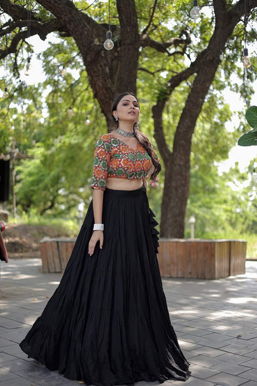 Glorious Navratri Wear Rayon Ruffle Fully Stitched Lehenga Choli - Ethnicwish