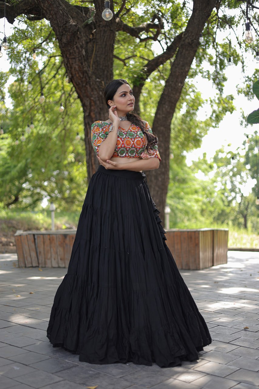 Glorious Navratri Wear Rayon Ruffle Fully Stitched Lehenga Choli - Ethnicwish