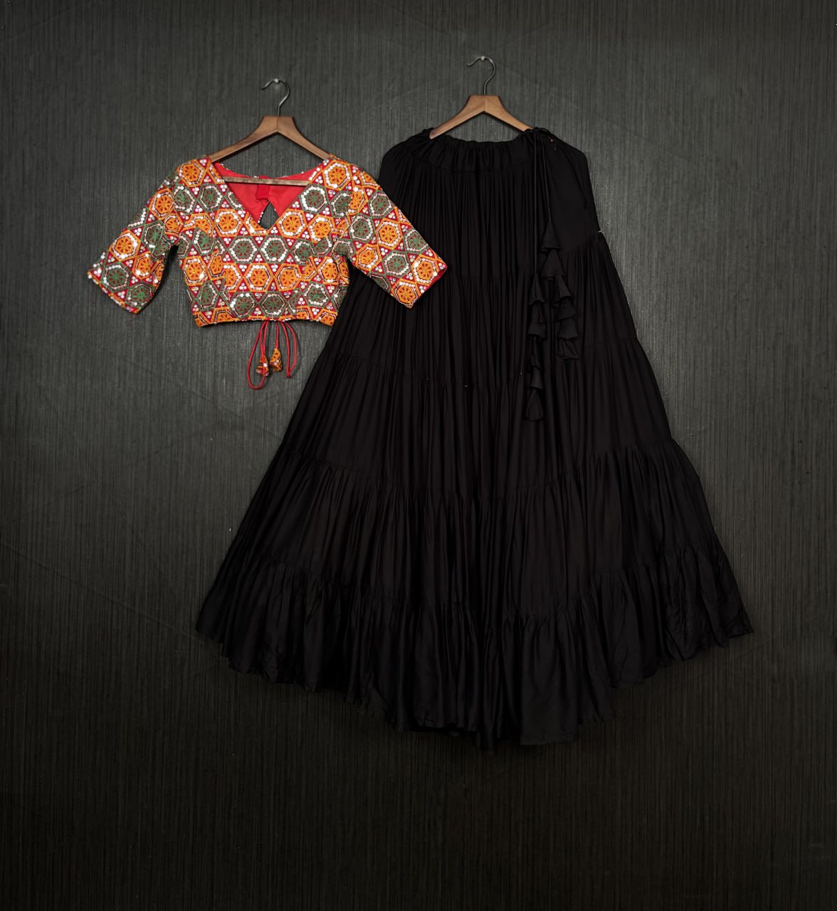 Glorious Navratri Wear Rayon Ruffle Fully Stitched Lehenga Choli - Ethnicwish