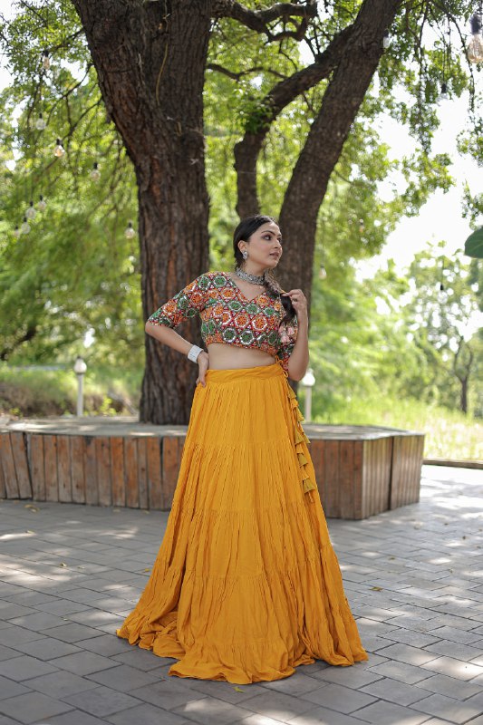 Glorious Navratri Wear Rayon Ruffle Fully Stitched Lehenga Choli - Ethnicwish