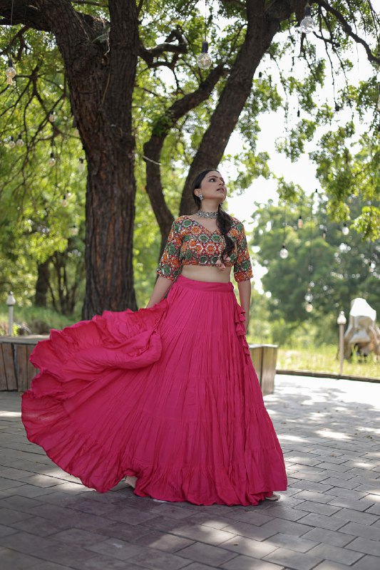 Glorious Navratri Wear Rayon Ruffle Fully Stitched Lehenga Choli - Ethnicwish