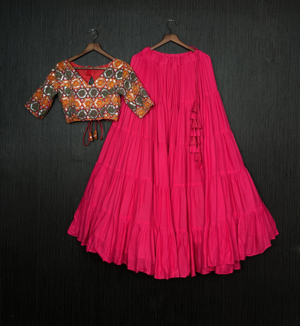 Glorious Navratri Wear Rayon Ruffle Fully Stitched Lehenga Choli - Ethnicwish