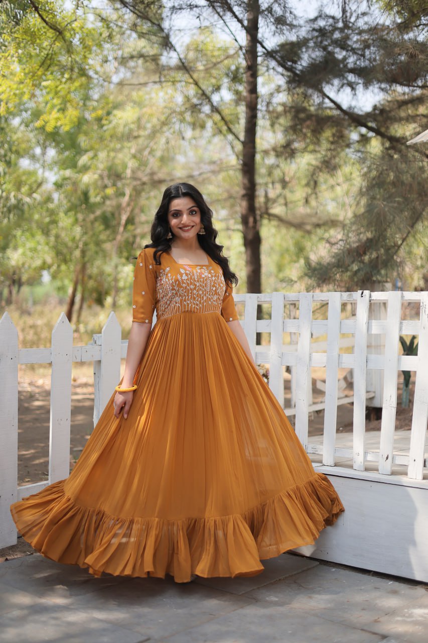 Glorious Faux Georgette Sequins Thread Worked Stitched Gown - Ethnicwish