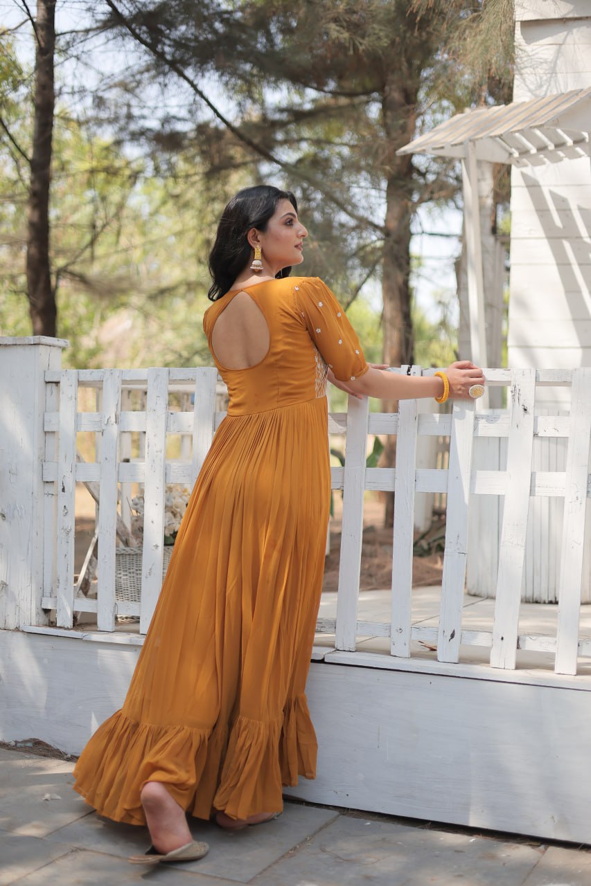 Glorious Faux Georgette Sequins Thread Worked Stitched Gown - Ethnicwish