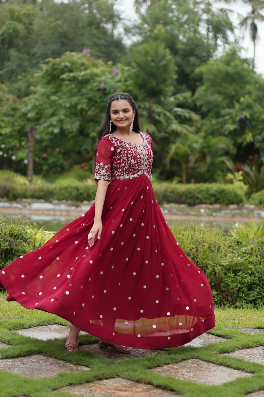 Spellbinding Zari Thread Sequins Worked Designer Gown - Ethnicwish