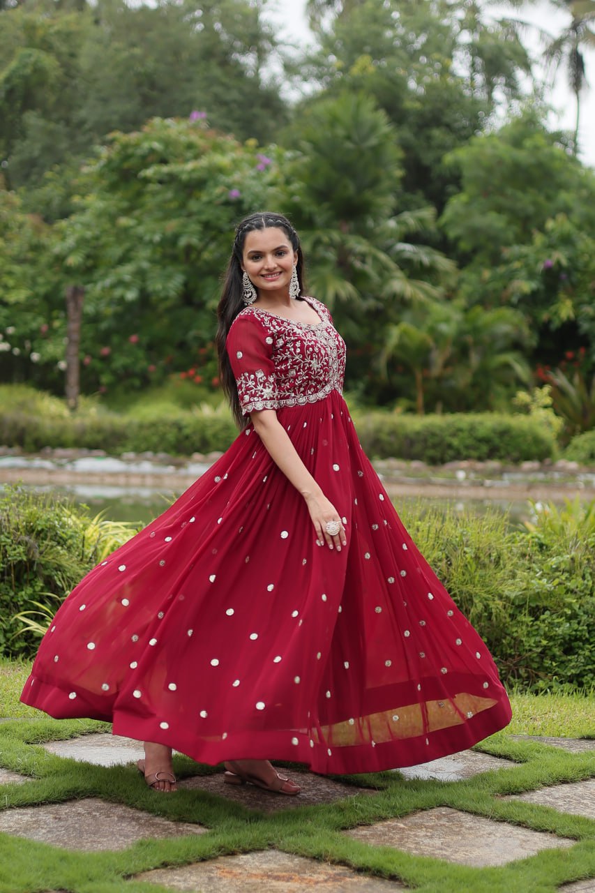 Spellbinding Zari Thread Sequins Worked Designer Gown - Ethnicwish