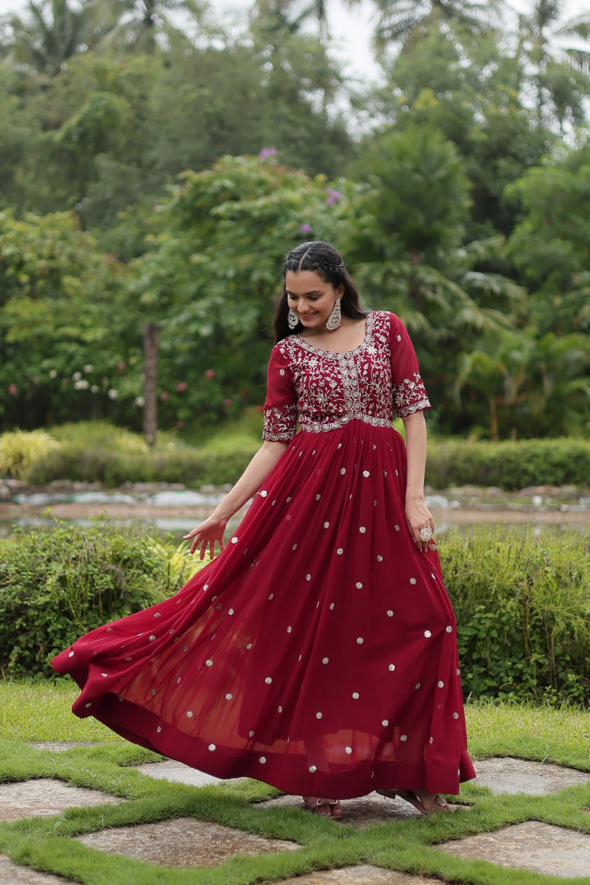 Spellbinding Zari Thread Sequins Worked Designer Gown - Ethnicwish