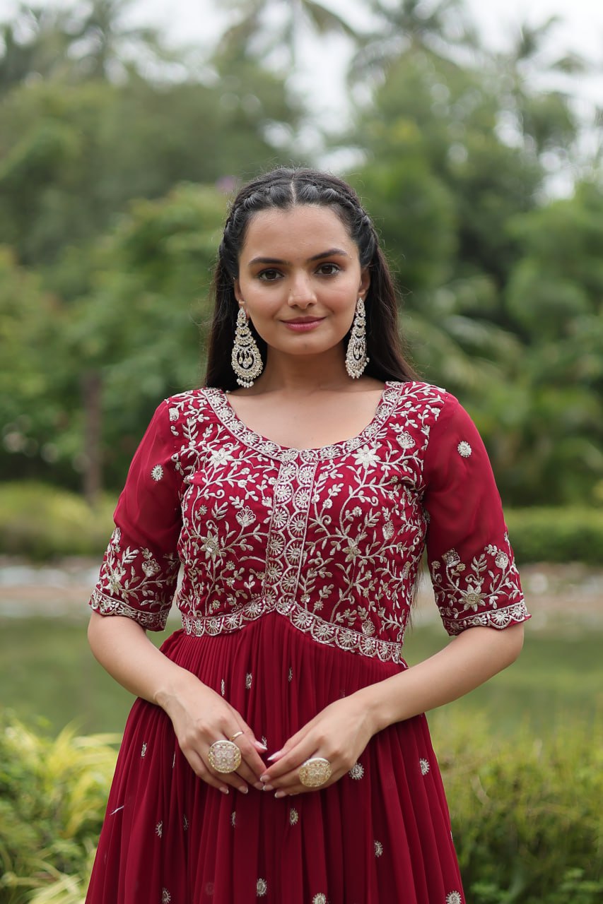 Spellbinding Zari Thread Sequins Worked Designer Gown - Ethnicwish