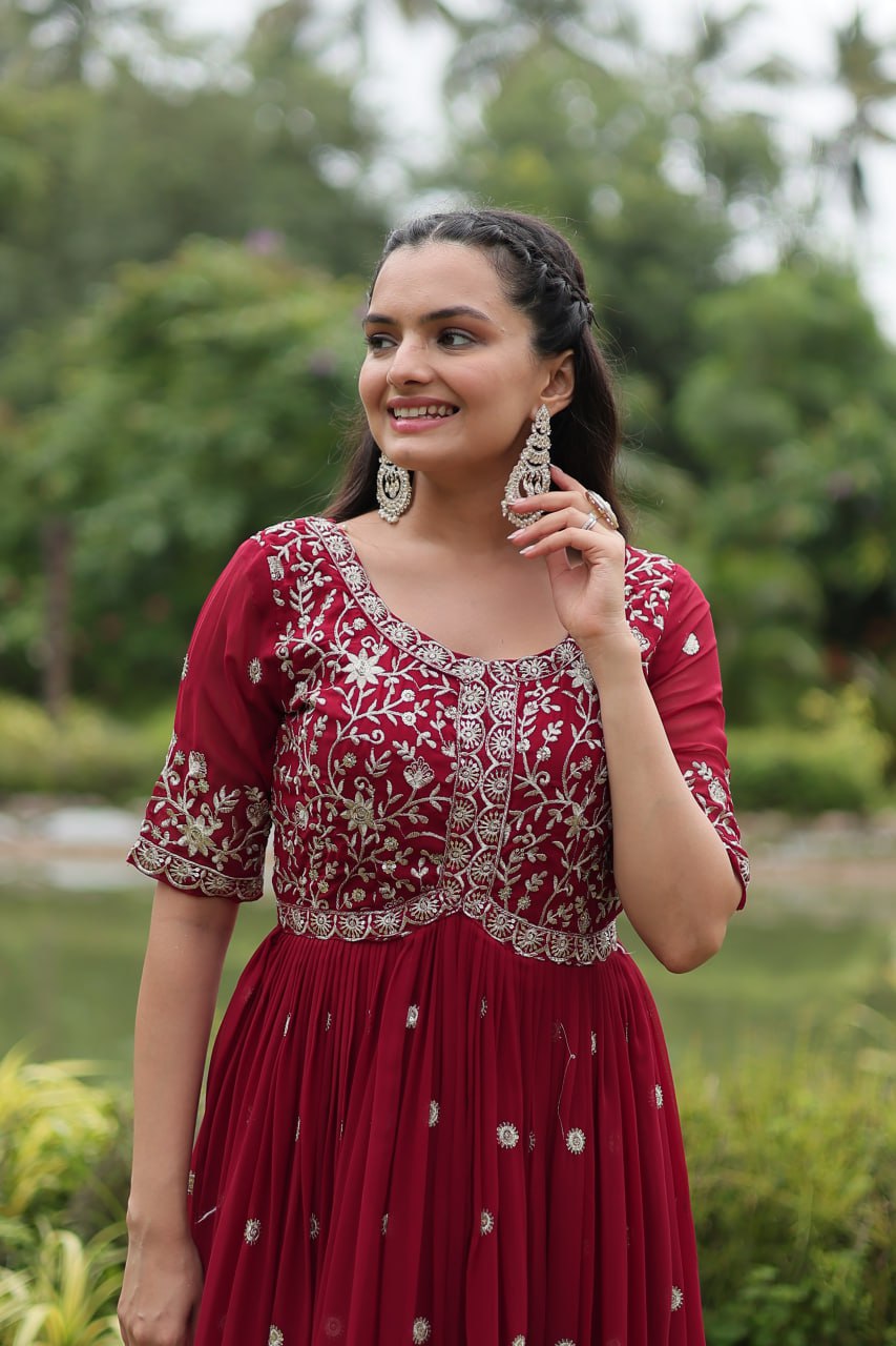 Spellbinding Zari Thread Sequins Worked Designer Gown - Ethnicwish
