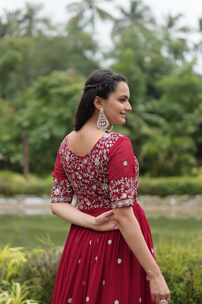 Spellbinding Zari Thread Sequins Worked Designer Gown - Ethnicwish