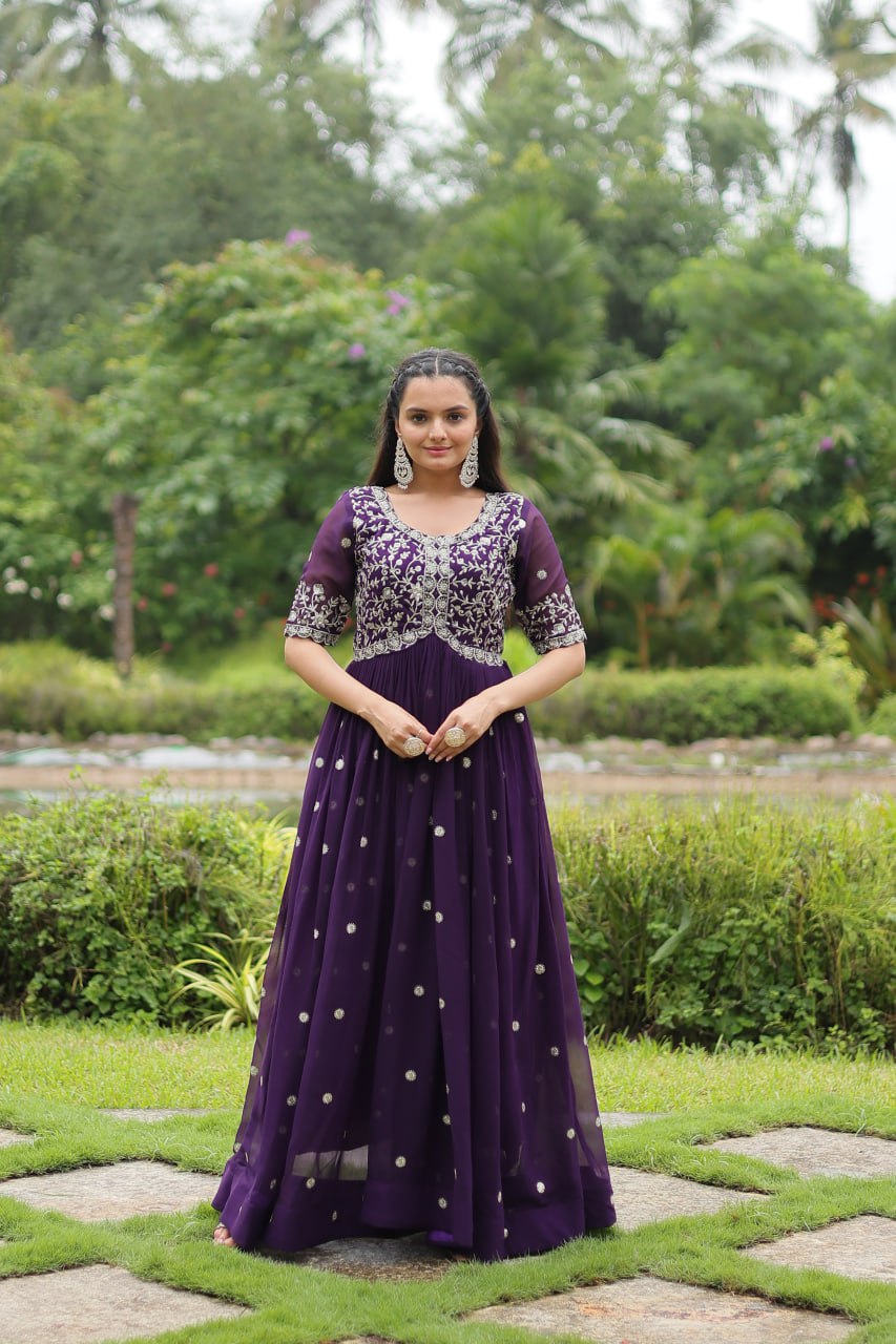 Spellbinding Zari Thread Sequins Worked Designer Gown - Ethnicwish