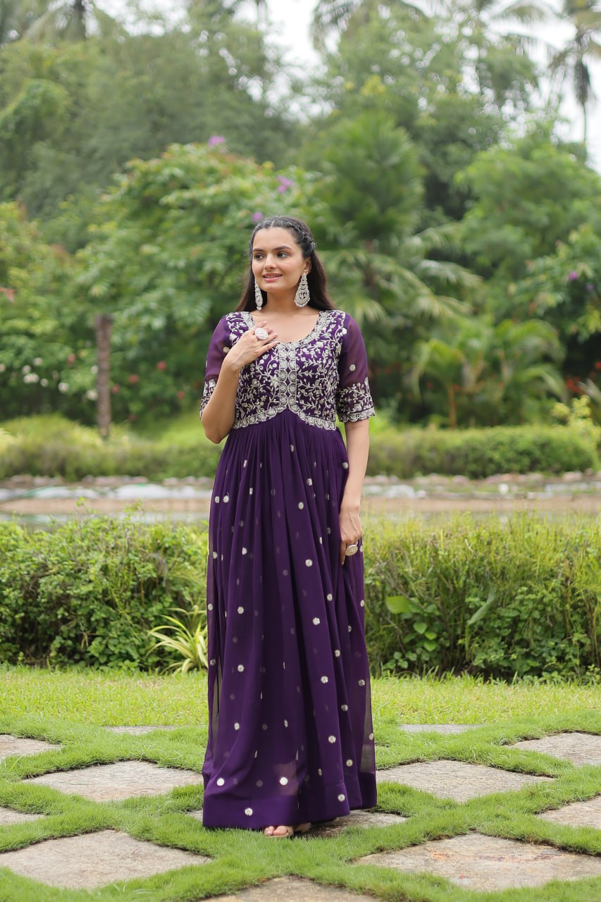 Spellbinding Zari Thread Sequins Worked Designer Gown - Ethnicwish
