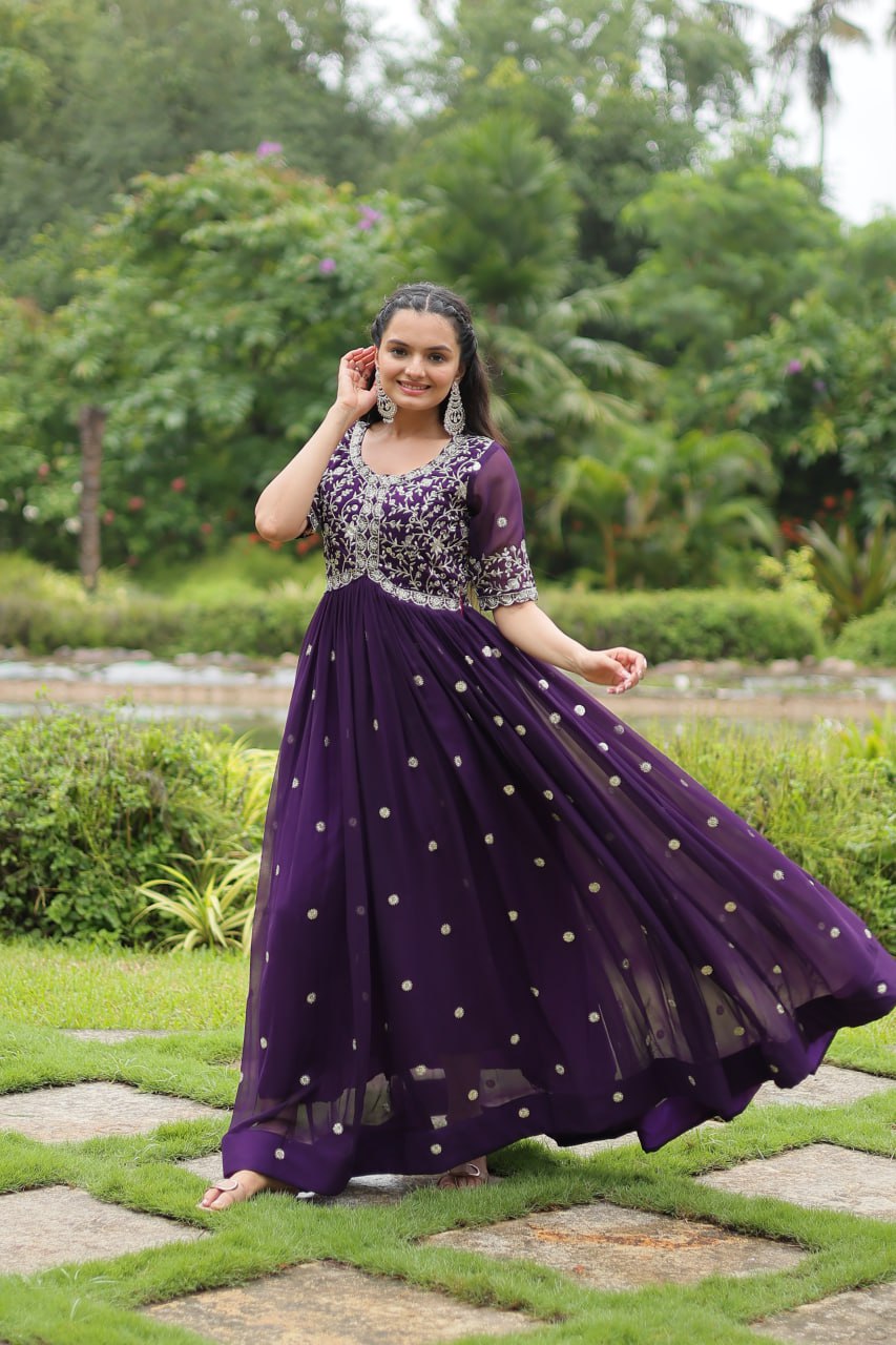 Spellbinding Zari Thread Sequins Worked Designer Gown - Ethnicwish