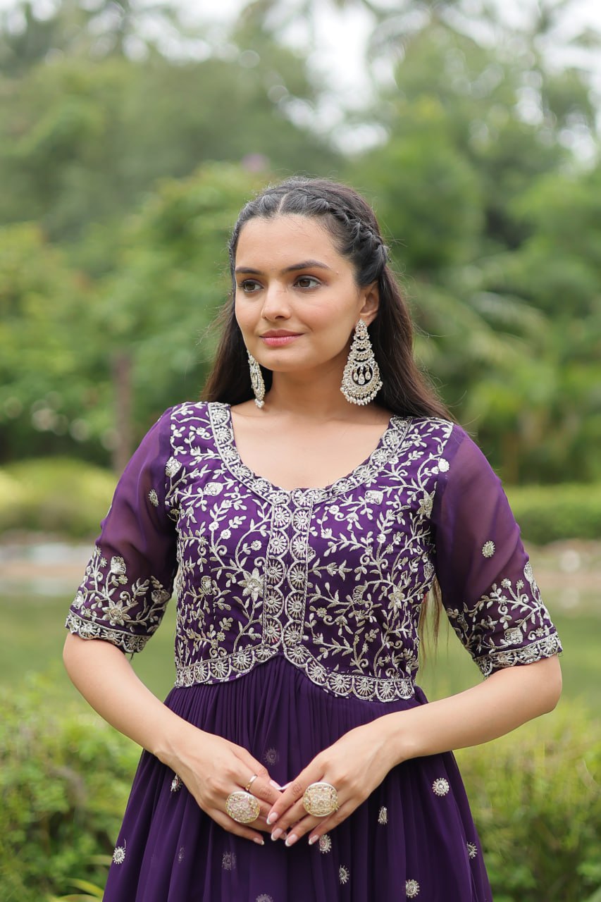 Spellbinding Zari Thread Sequins Worked Designer Gown - Ethnicwish