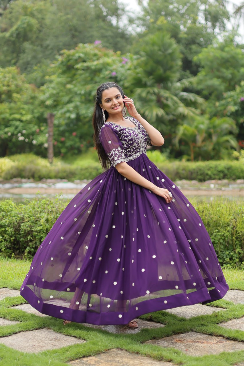 Spellbinding Zari Thread Sequins Worked Designer Gown - Ethnicwish