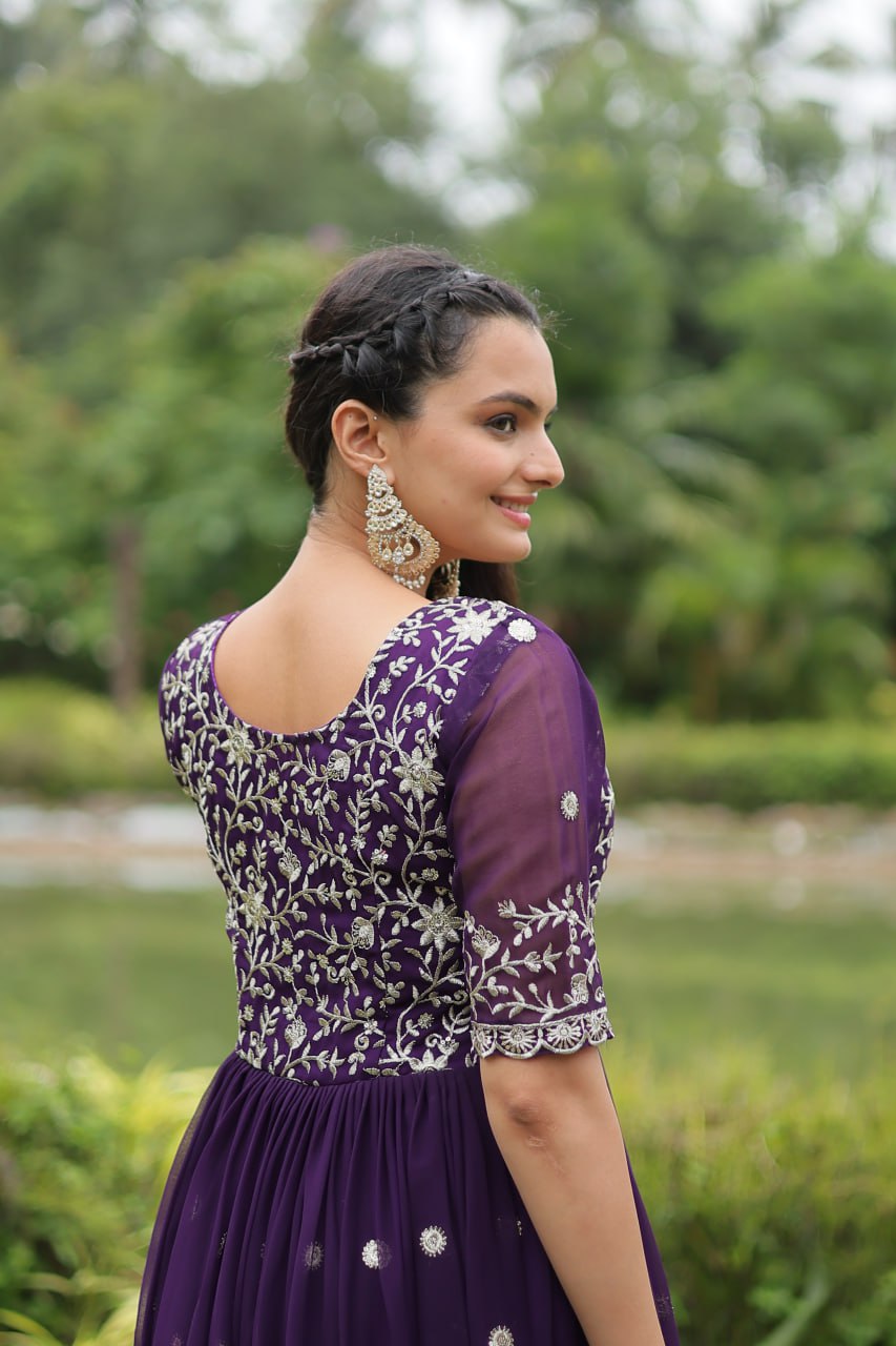 Spellbinding Zari Thread Sequins Worked Designer Gown - Ethnicwish