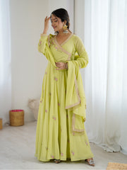 Lime Green Embroidered Anarkali Suit with Dupatta for Women