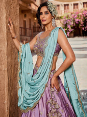 Lavender Embroidered Lehenga Choli with Aqua Blue Dupatta