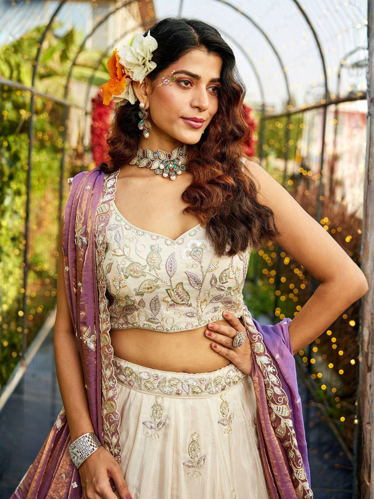 ROYAL IVORY TISSUE LEHENGA SET