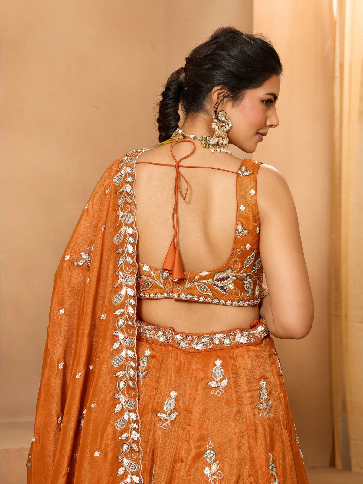 ROYAL ORANGE PURE TISSUE LEHENGA SET