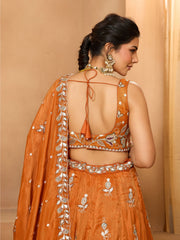 ROYAL ORANGE PURE TISSUE LEHENGA SET