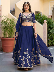 Elegant Navy Blue Gold Embroidered Bridal Lehenga Choli