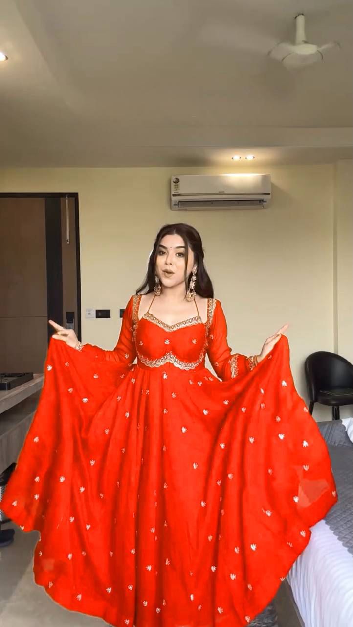 Red Chilli Slit Anarkali Premium Suit Set | Festive & Party Wear