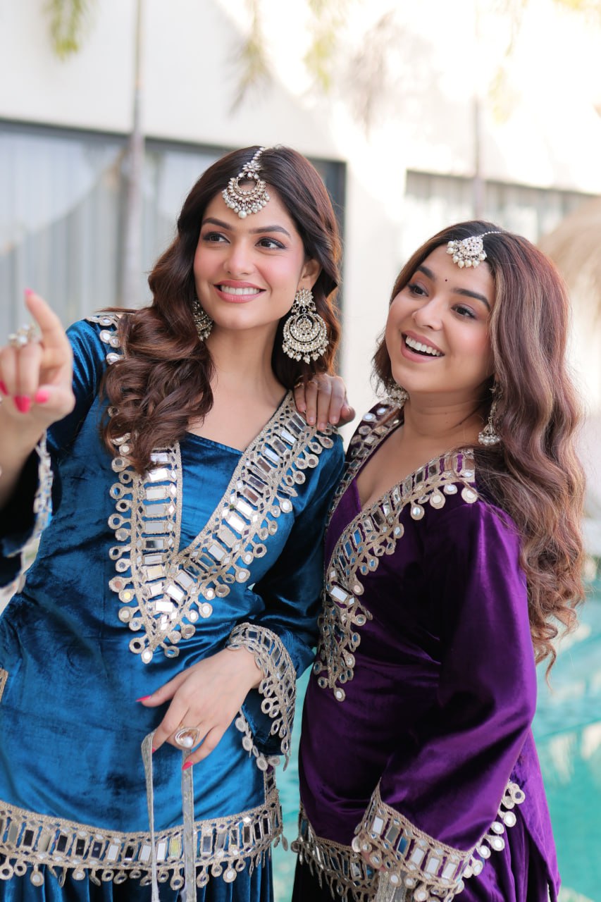 Royal Velvet Mirror Work Palazzo Set