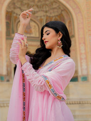 Pastel Pink Embroidered Anarkali Suit with Designer Dupatta