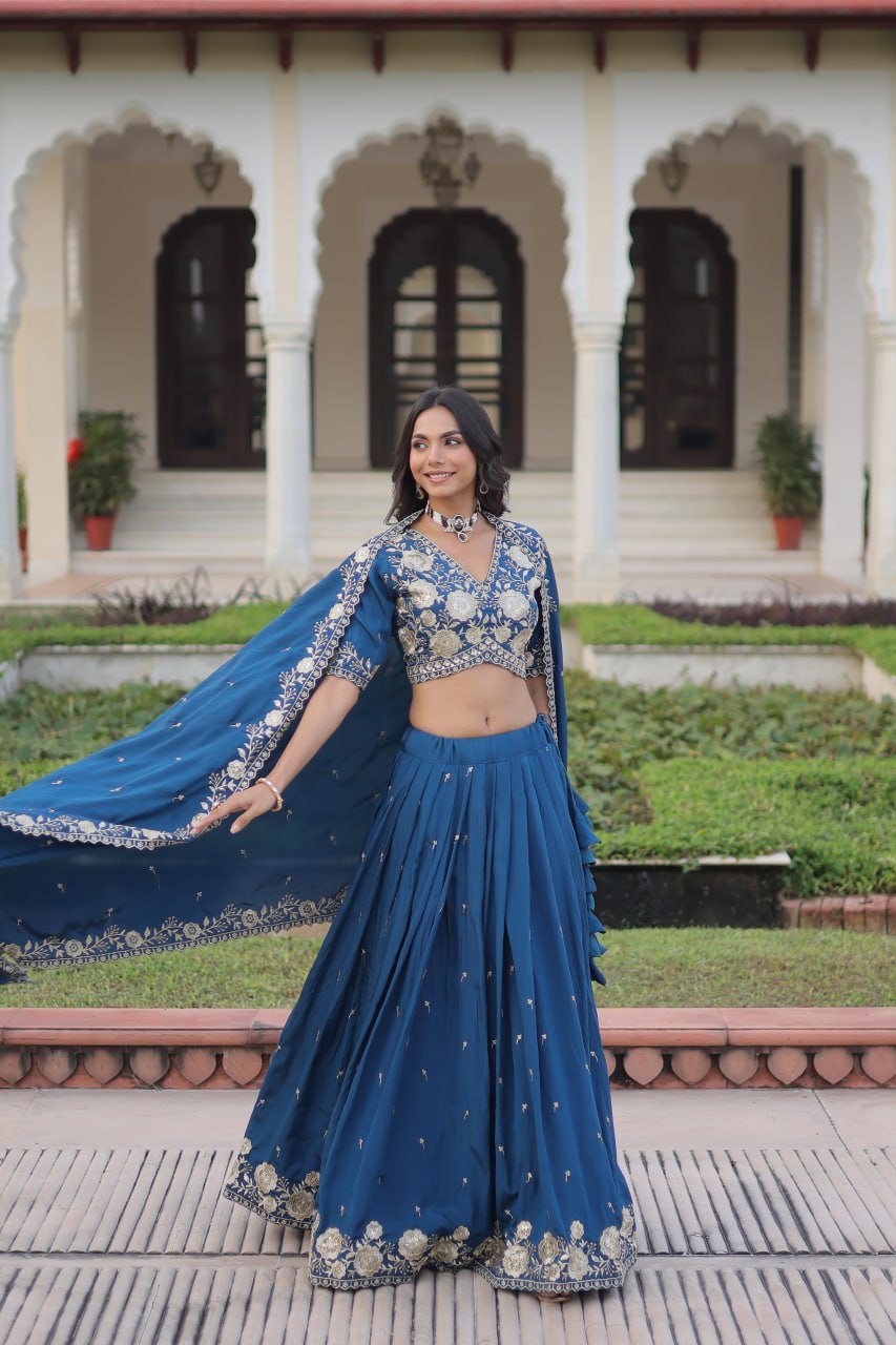 Vichitra Silk Sequins Embroidered Lehenga Choli – Royal Designer Edition